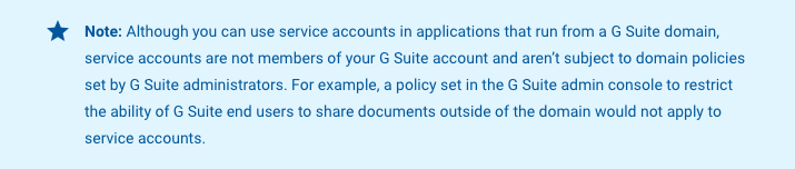 Note on Google Service accounts and G Suite domain